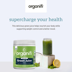 Organifi Green Juice dissolved in water for a refreshing daily boost.