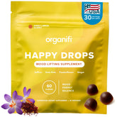 Organifi Happy Drops bottle offering daily mood support.