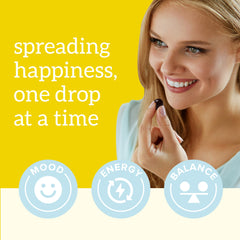 Organifi Happy Drops saffron and botanicals indicating balance.