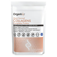 Organixx Clean Sourced Collagen Powder bottle for daily use may support skin, hair and joints.