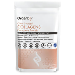 Organixx Clean Sourced Collagen powder scoop ready to blend into coffee.