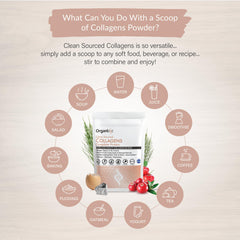 Label highlights vitamin C and zinc in Organixx collagen for absorption.