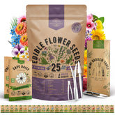 Organo Republic 25 edible flower seeds pack with resealable packets for easy storage.