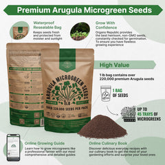 Organo Republic arugula seeds poured into a tray ready for germination.