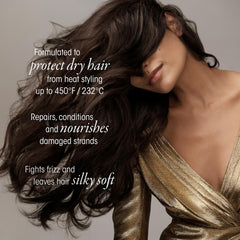 Oribe Gold Lust spray being applied to dry hair for a silky finish