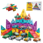 OrientFire 93pcs magnetic tiles with cars boost imaginative play and motor skills