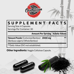 Orinthalixium Takesumi capsules closeup shows 2000mg potency for daily support.