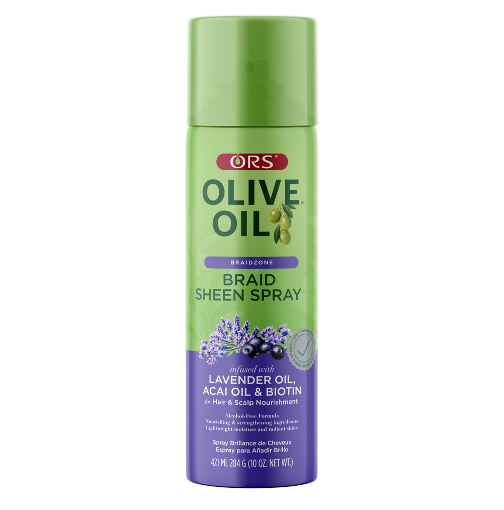 ORS Braidzone spray bottle delivering lightweight shine for braids.