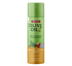 ORS Olive Oil Revitalizing Sheen Spray bottle delivers lightweight shine and moisture.