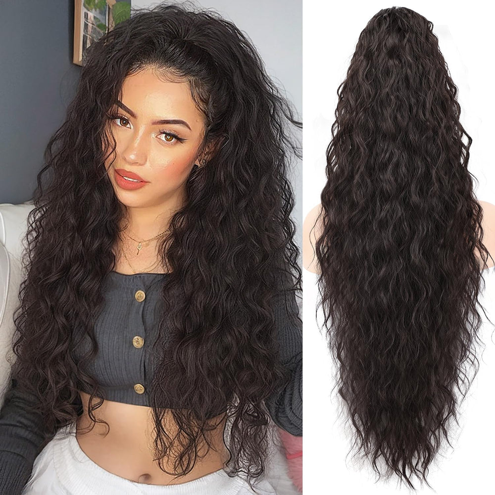 ORSUNCER claw long wavy ponytail extension in black brown for natural daily wear