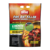 Ortho Fire Ant Killer Broadcast Granules on lawn showing quick mound elimination and outdoor protection