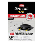 Ortho Orthene ant killer bait station placed along baseboard to target foraging ants.