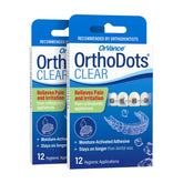 Orvance OrthoDots CLEAR 24h protection on braces for discreet meals.