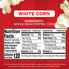 Orville Redenbacher's white kernels in a hot-air popper for light popcorn.