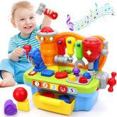 Orwine tool bench for 1-year-olds with music and lights inspires imaginative play.