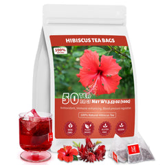 Oryvox hibiscus tea bags pack with 50 bags for daily caffeine-free enjoyment.