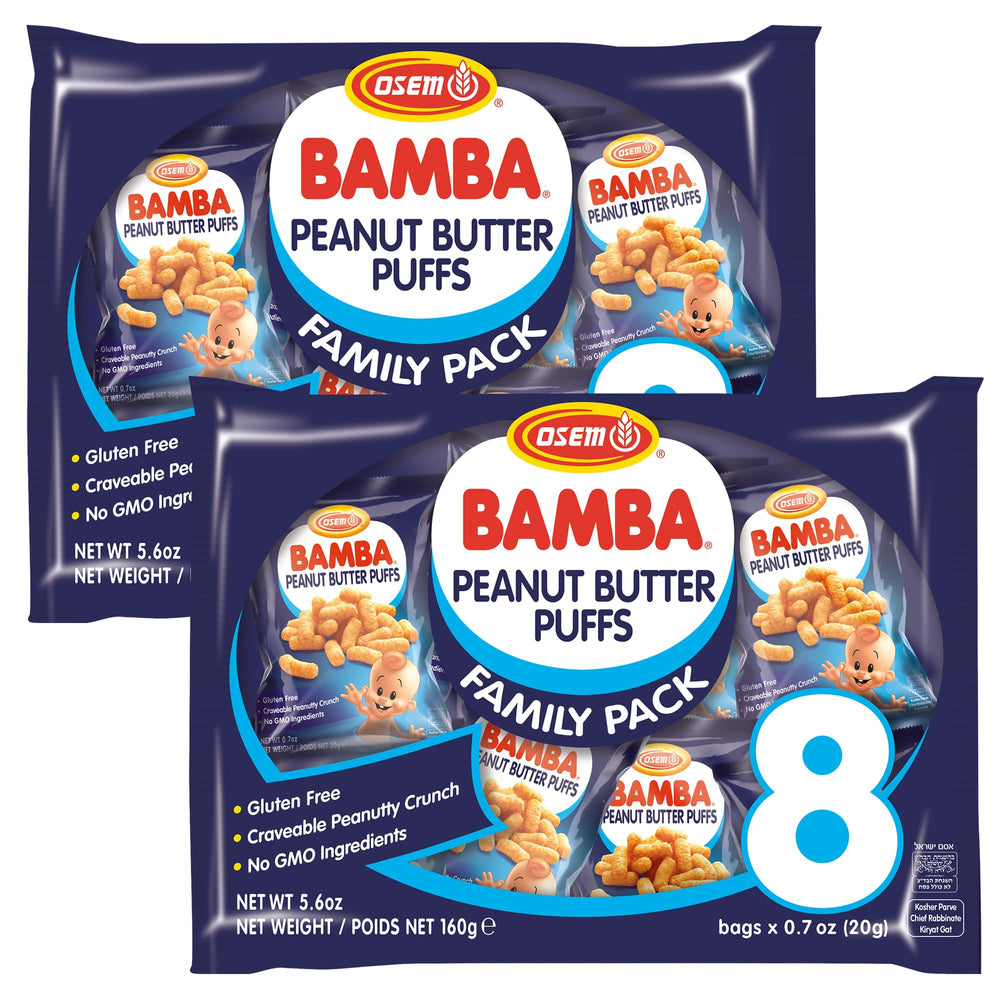 Osem Bamba pack of 16 bags for family snacking.