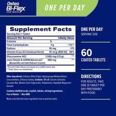 Osteo Bi-Flex bottle label detail highlights Vitamin D and joint support.