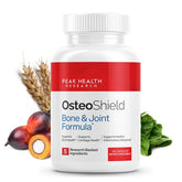 OsteoShield bottle front featuring the Peak Health Research formula for bone support