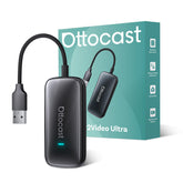 OTTOCAST Play2Video Ultra front view shows a compact in-car entertainment hub.
