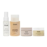 OUAI travel kit leave-in conditioner bottle: detangles and protects hair during heat styling on the road.