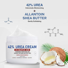 OUKEYA Urea Cream 42% with salicylic acid texture for smoothing.