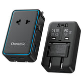 Ounamio universal travel adapter with compact design and 200+ country compatibility.