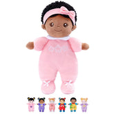 OUOZZZ 10-Inch Black Baby Doll face close-up for gentle cuddles