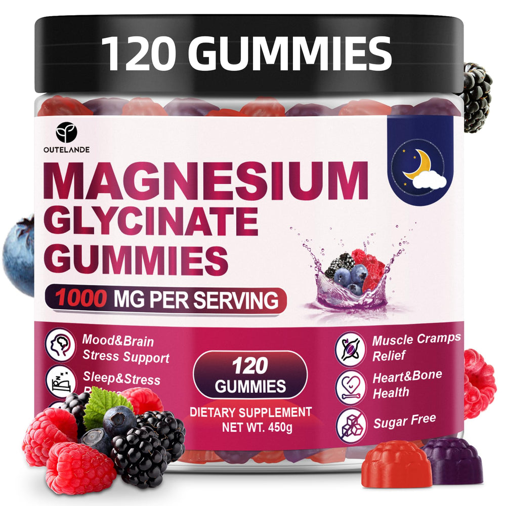 OUTELANDE magnesium glycinate gummies bottle showing 120-count daily wellness pack