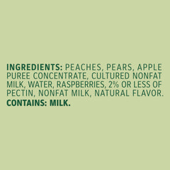 Outshine Smoothie Raspberry Peach pouch back label highlights real fruit and no added sugars.
