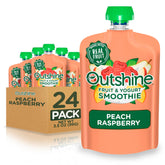 Outshine Smoothie Raspberry Peach pouch front view ideal for a quick grab-and-go snack.