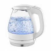 OVENTE KG83W glass kettle with blue LED halo for fast hot water.