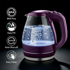 OVENTE KG83P kettle shows blue LED halo during operation.