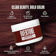 Overtone Auburn Brown applying mask to dry hair for even tint.