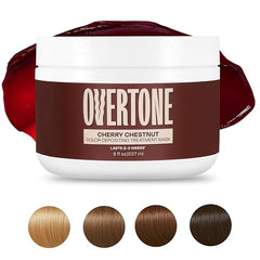 oVertone Cherry Chestnut application steps image demonstrates a quick 10-15 minute color deposit