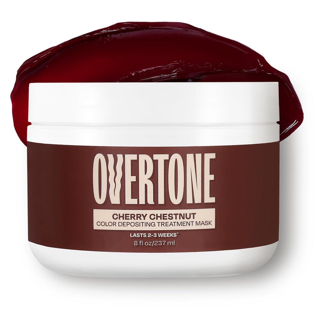 oVertone Cherry Chestnut bottle shows vibrant pigment for at home color care