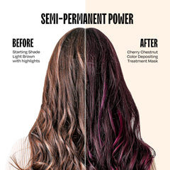 oVertone Cherry Chestnut on hair demonstrates vivid color on darker bases