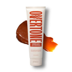 Overtone Ginger Glow conditioner tube back-label detail shows color deposit for daily use.