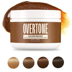 oVertone golden brown color-depositing mask on hair close-up