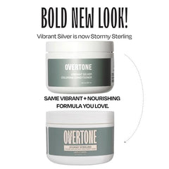 Overtone Stormy Sterling jar closeup highlights nourishing pigment for all hair