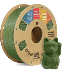 Overture Matte PLA army green spool shows frosted finish for smooth, glare-free prints.