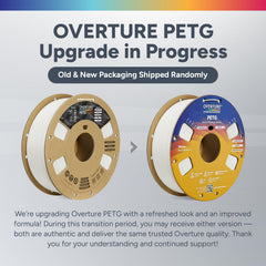 OVERTURE PETG black spools, side view showing neat winding for reliable printing.