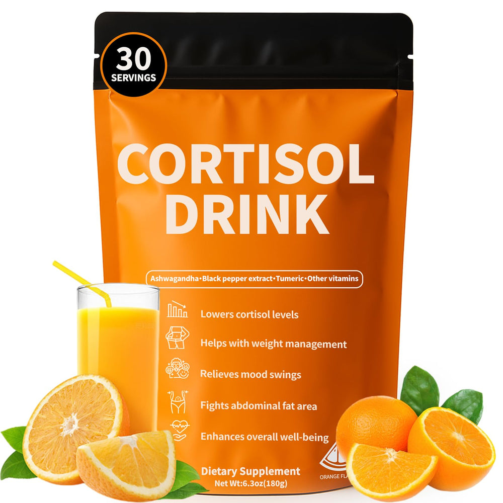Oviaapo Cortisol Drink Powder bottle shown for quick calm during busy days.