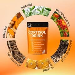 Oviaapo Cortisol Drink Powder mix in water shown ready to sip.