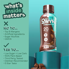 OWYN gluten dairy soy-free label emphasizes allergen-friendly vegan nutrition