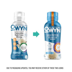 OWYN Vanilla shake pouring to show smooth texture and dairy-free protein boost.