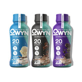 OWYN vanilla protein shake bottle, dairy-free and convenient for quick post-workout refuel