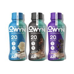OWYN vanilla protein shake bottle, dairy-free and convenient for quick post-workout refuel