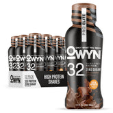 OWYN Pro Elite Chocolate shake bottle showing 32g protein per serving for post-workout