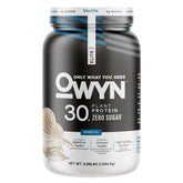 OWYN Pro Elite Vanilla protein powder bottle showing plant-based nutrition for active days